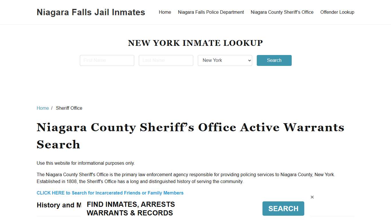 Niagara County Sheriff Office, NY Warrant Lookup