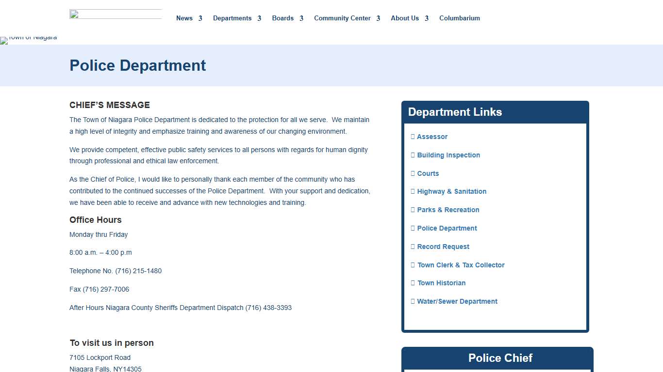Police Department | Town of Niagara